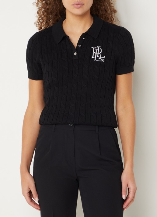 Ralph Lauren  Kabelgebreide polo met logoborduring - detail 4 black / zwart