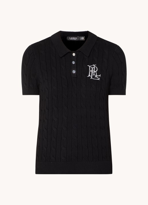 Ralph Lauren  Kabelgebreide polo met logoborduring - voorkant black / zwart
