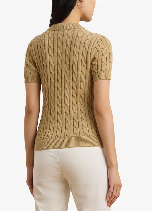 Ralph Lauren  Kabelgebreide polo met logoborduring - achterkant birch tan / beige