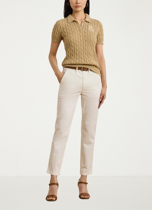 Ralph Lauren  Kabelgebreide polo met logoborduring - voorkant 3 birch tan / beige