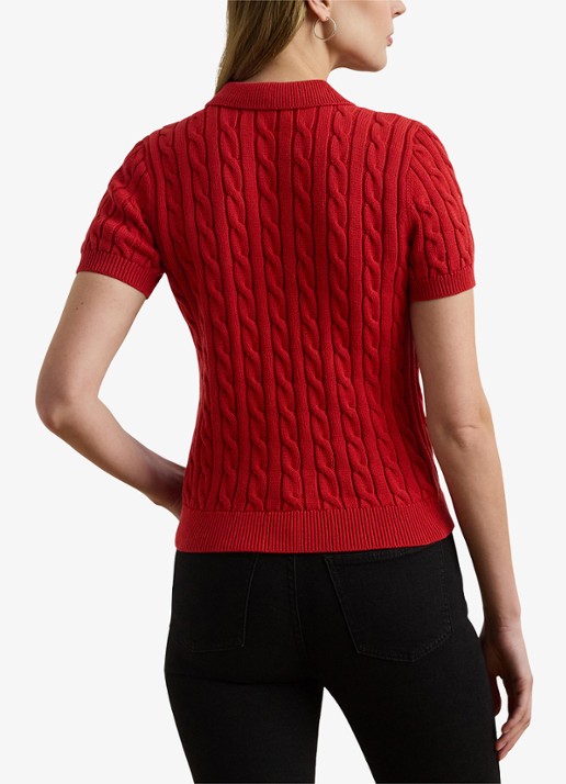 Ralph Lauren  Kabelgebreide polo met logoborduring - achterkant madison red / rood
