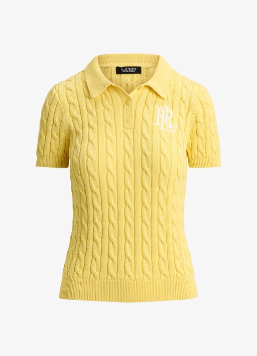 Ralph Lauren  Kabelgebreide polo met logoborduring - voorkant 2 lemon sorbet / geel