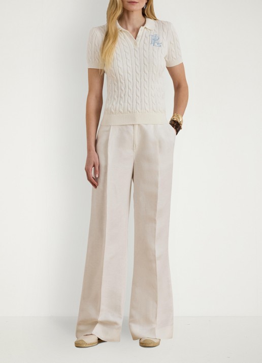 Ralph Lauren  Kabelgebreide polo met logoborduring - voorkant 4 wit