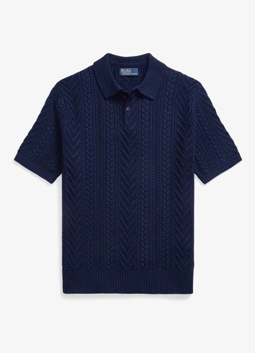 Ralph Lauren Kabelgebreide polo - voorkant newport navy / donkerblauw