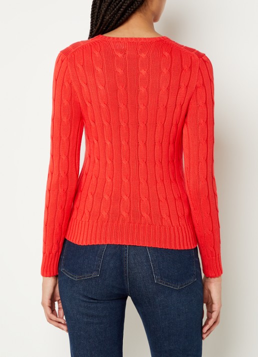 Ralph Lauren Kabelgebreide pullover met logoborduring - achterkant oranjerood