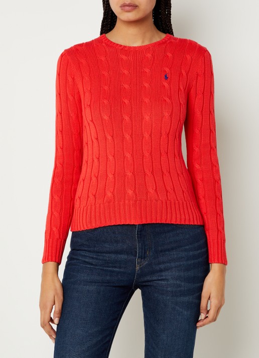 Ralph Lauren Kabelgebreide pullover met logoborduring - detail 4 oranjerood