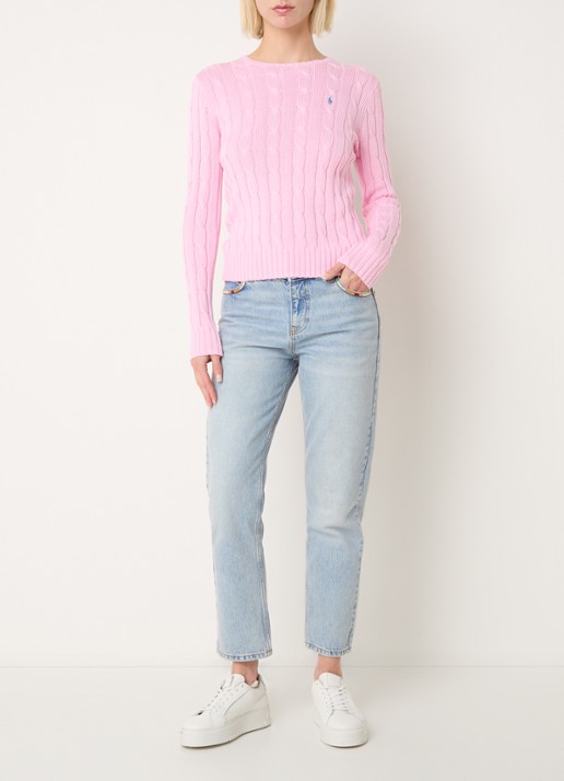 Ralph Lauren Kabelgebreide pullover met logoborduring - voorkant 2 roze