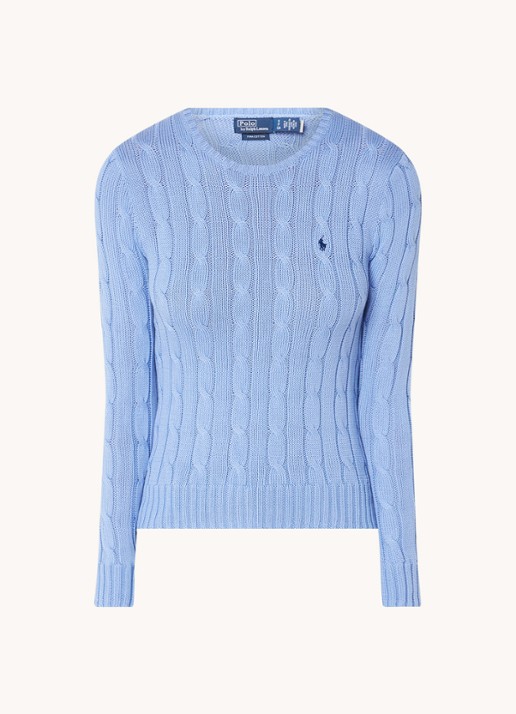 Ralph Lauren Kabelgebreide pullover met logoborduring - voorkant 2 lichtblauw