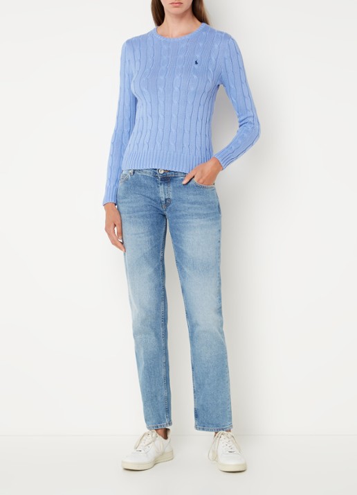 Ralph Lauren Kabelgebreide pullover met logoborduring - voorkant 3 lichtblauw