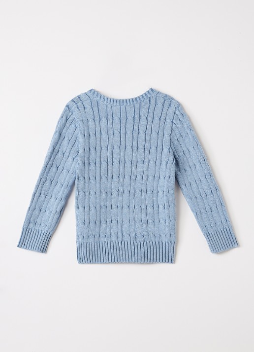 Ralph Lauren Kabelgebreide pullover met logoborduring - voorkant 2 lichtblauw