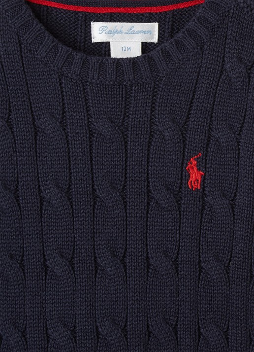 Ralph Lauren Kabelgebreide pullover met logoborduring - detail 3 donkerblauw