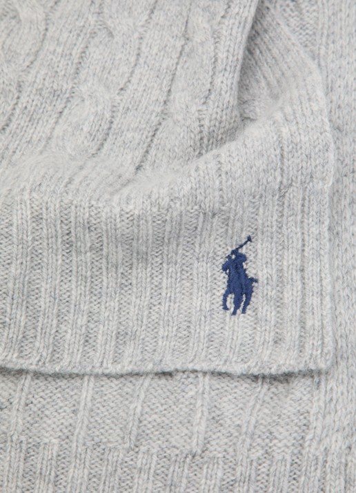 Ralph Lauren kabelgebreide sjaal in kasjmierblend 180 x 30 cm - detail 2 grijsmele