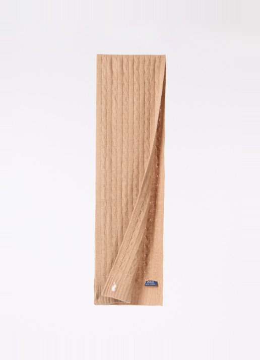 Ralph Lauren Kabelgebreide sjaal in kasjmierblend 183 x 27 cm - detail 2 camel