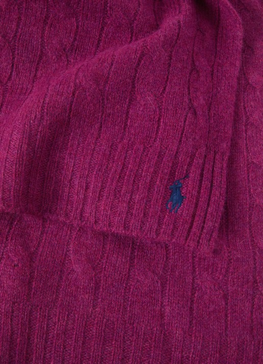 Ralph Lauren Kabelgebreide sjaal in kasjmierblend 183 x 27 cm - detail 3 aubergine