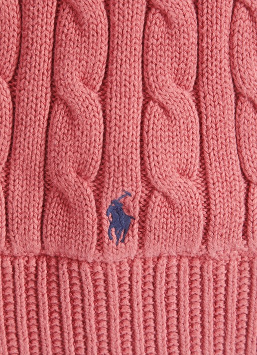 Ralph Lauren Kabelgebreide sjaal met logoborduring 125 x 20 cm - detail 2 koraalroze