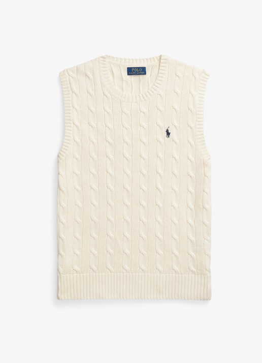 Ralph Lauren Kabelgebreide spencer met logo - voorkant andover cream / crème