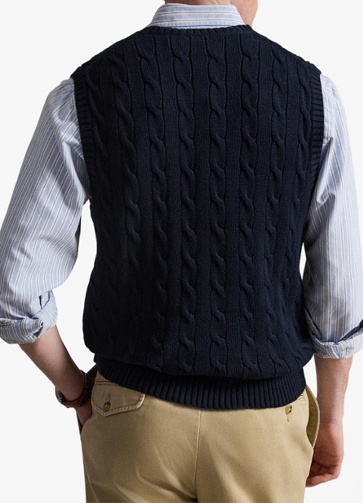 Ralph Lauren Kabelgebreide spencer met logo - achterkant 5 hunter navy / donkerblauw