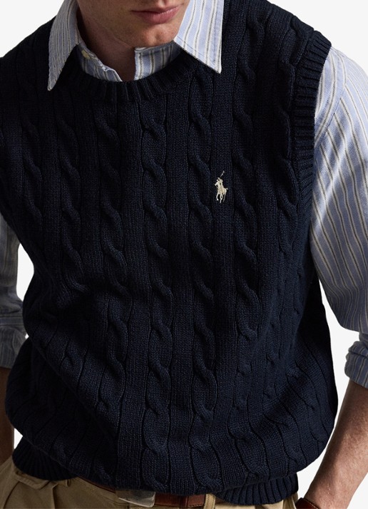 Ralph Lauren Kabelgebreide spencer met logo - detail 4 hunter navy / donkerblauw