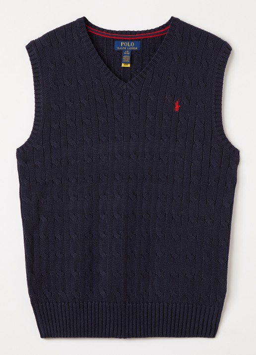 Ralph Lauren Kabelgebreide spencer met logoborduring - voorkant 2 donkerblauw