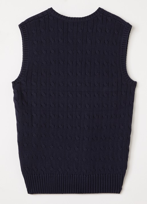 Ralph Lauren Kabelgebreide spencer met logoborduring - voorkant 3 donkerblauw