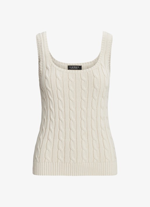 Ralph Lauren Kabelgebreide top met ronde hals - voorkant creme