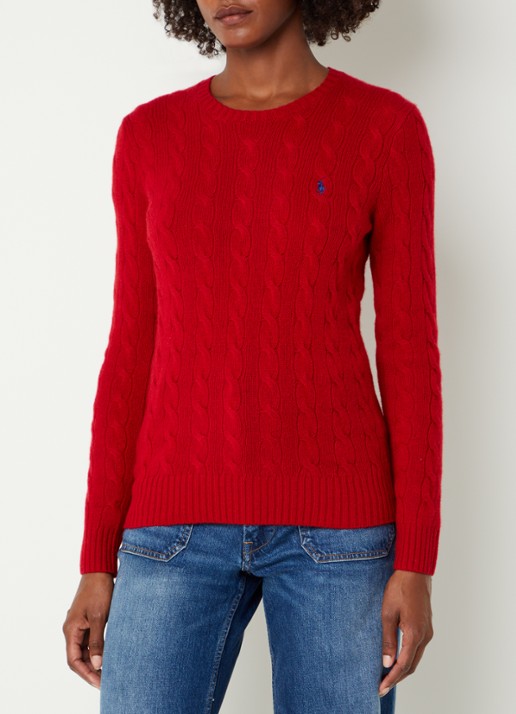 Ralph Lauren Kabelgebreide trui in kasjmier wolblend met logo