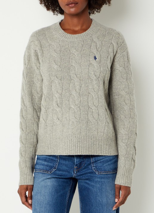 Ralph Lauren Kabelgebreide trui in kasjmier wolblend met logo