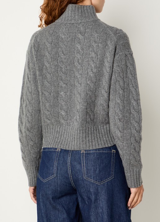 Ralph Lauren Kabelgebreide trui in kasjmierblend met halve rits - achterkant 4 middengrijs