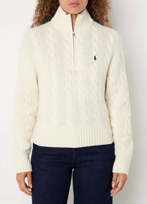 Ralph Lauren Kabelgebreide trui in kasjmierblend met halve rits