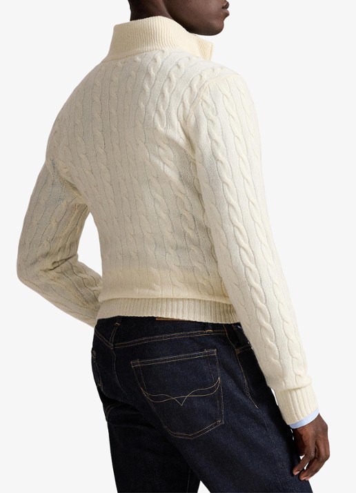 Ralph Lauren Kabelgebreide trui in kasjmierblend met halve rits - achterkant 5 andover cream / creme