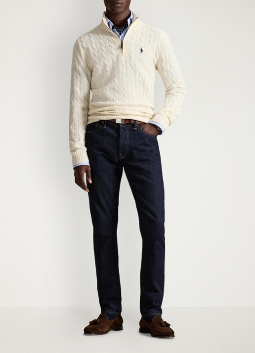 Ralph Lauren Kabelgebreide trui in kasjmierblend met halve rits - detail 3 andover cream / creme