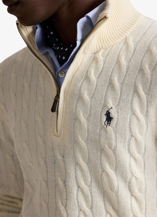 Ralph Lauren Kabelgebreide trui in kasjmierblend met halve rits - detail 4 andover cream / creme