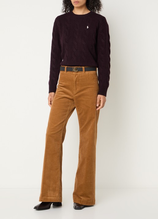 Ralph Lauren Kabelgebreide trui in kasjmierblend met logoborduring - voorkant 4 aubergine