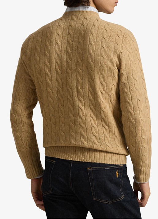 Ralph Lauren Kabelgebreide trui in kasjmierblend met logoborduring - achterkant camel melange / camel