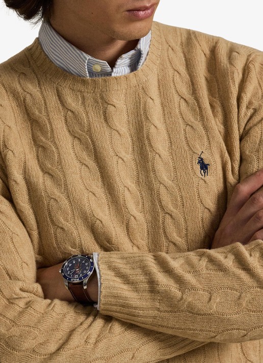 Ralph Lauren Kabelgebreide trui in kasjmierblend met logoborduring - detail 3 camel melange / camel