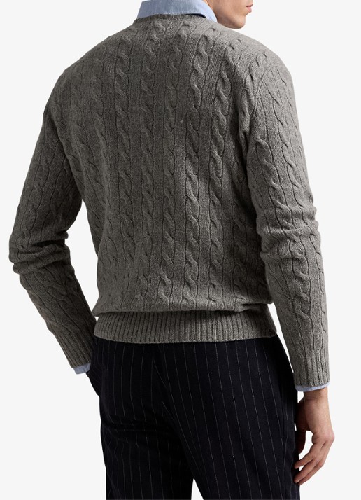 Ralph Lauren Kabelgebreide trui in kasjmierblend met logoborduring - achterkant grijs