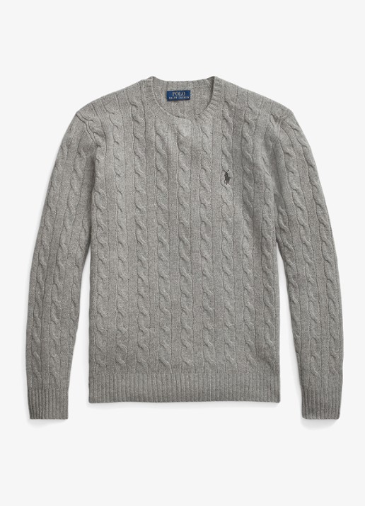Ralph Lauren Kabelgebreide trui in kasjmierblend met logoborduring - voorkant 4 grijs