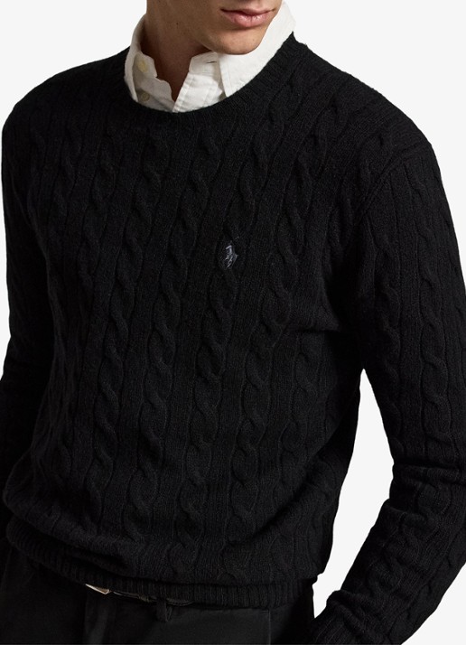 Ralph Lauren Kabelgebreide trui in kasjmierblend met logoborduring - detail 2 polo black / zwart