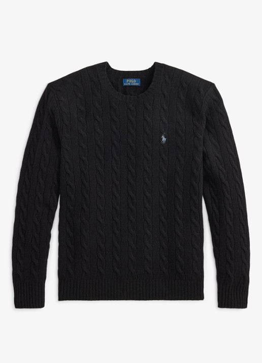 Ralph Lauren Kabelgebreide trui in kasjmierblend met logoborduring - voorkant 4 polo black / zwart