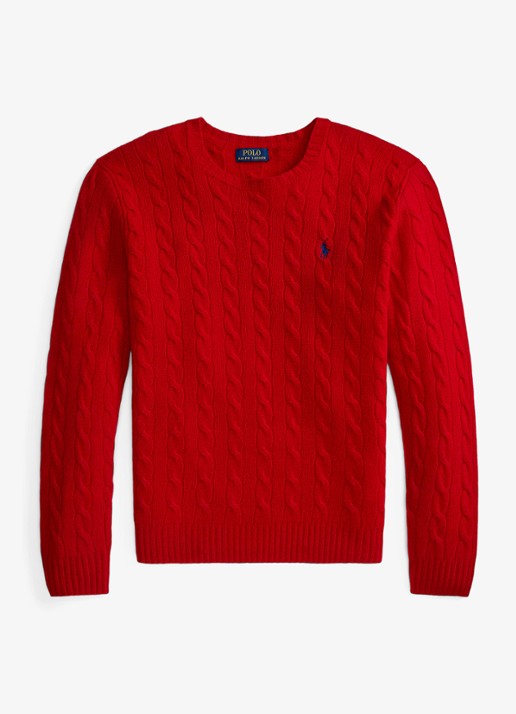 Ralph Lauren Kabelgebreide trui in kasjmierblend met logoborduring - voorkant park ave red / rood