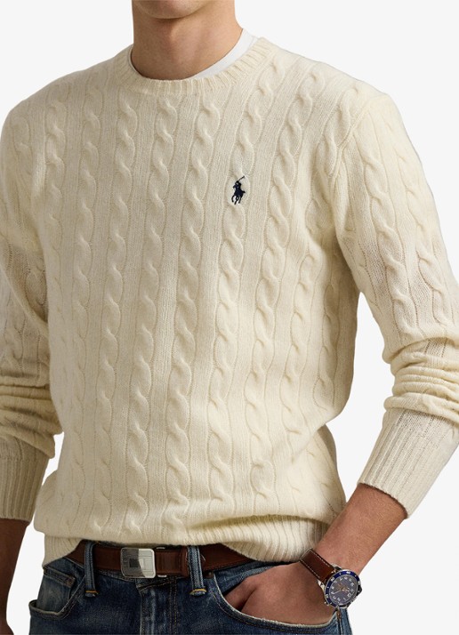 Ralph Lauren Kabelgebreide trui in kasjmierblend met logoborduring - detail 3 andover cream / creme