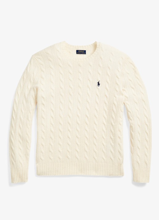 Ralph Lauren Kabelgebreide trui in kasjmierblend met logoborduring - voorkant 4 andover cream / creme