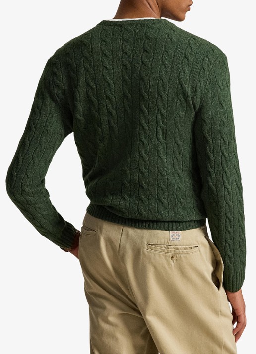 Ralph Lauren Kabelgebreide trui in kasjmierblend met logoborduring - achterkant 5 lodgepole pine heather / groen