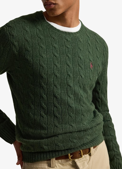 Ralph Lauren Kabelgebreide trui in kasjmierblend met logoborduring - detail 4 lodgepole pine heather / groen