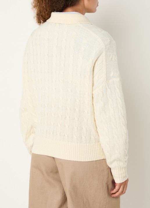 Ralph Lauren Kabelgebreide trui in kasjmierblend met polokraag en logoborduring - achterkant 4 gebroken wit