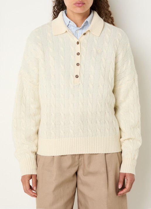 Ralph Lauren Kabelgebreide trui in kasjmierblend met polokraag en logoborduring