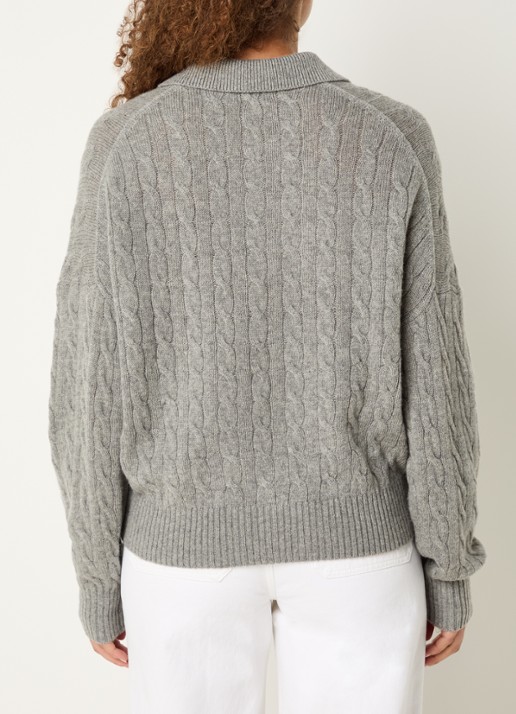 Ralph Lauren Kabelgebreide trui in kasjmierblend met polokraag en logoborduring - achterkant 3 grijs