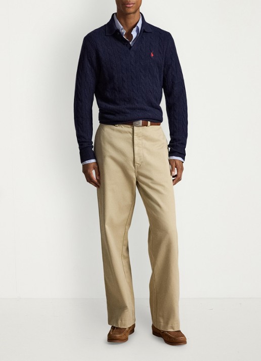 Ralph Lauren Kabelgebreide trui in kasjmierblend met polokraag