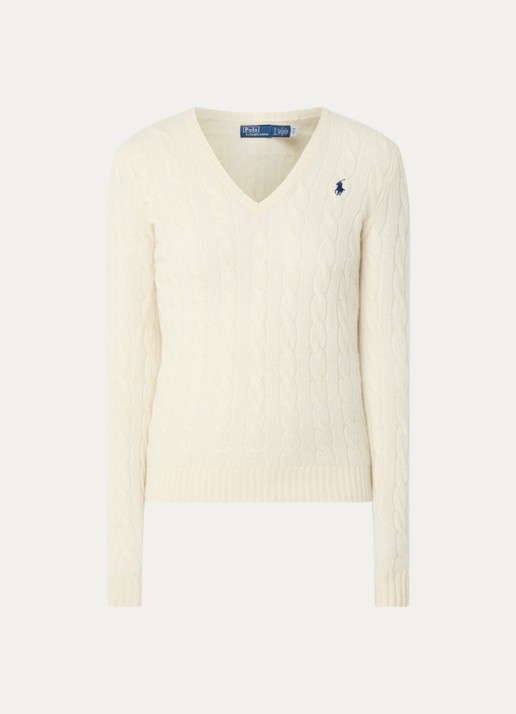Ralph Lauren Kabelgebreide trui in kasjmierblend - voorkant 2 naturel