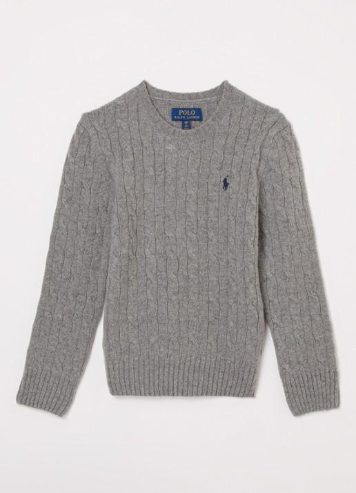 Ralph Lauren Kabelgebreide trui in kasjmierblend - voorkant grijs